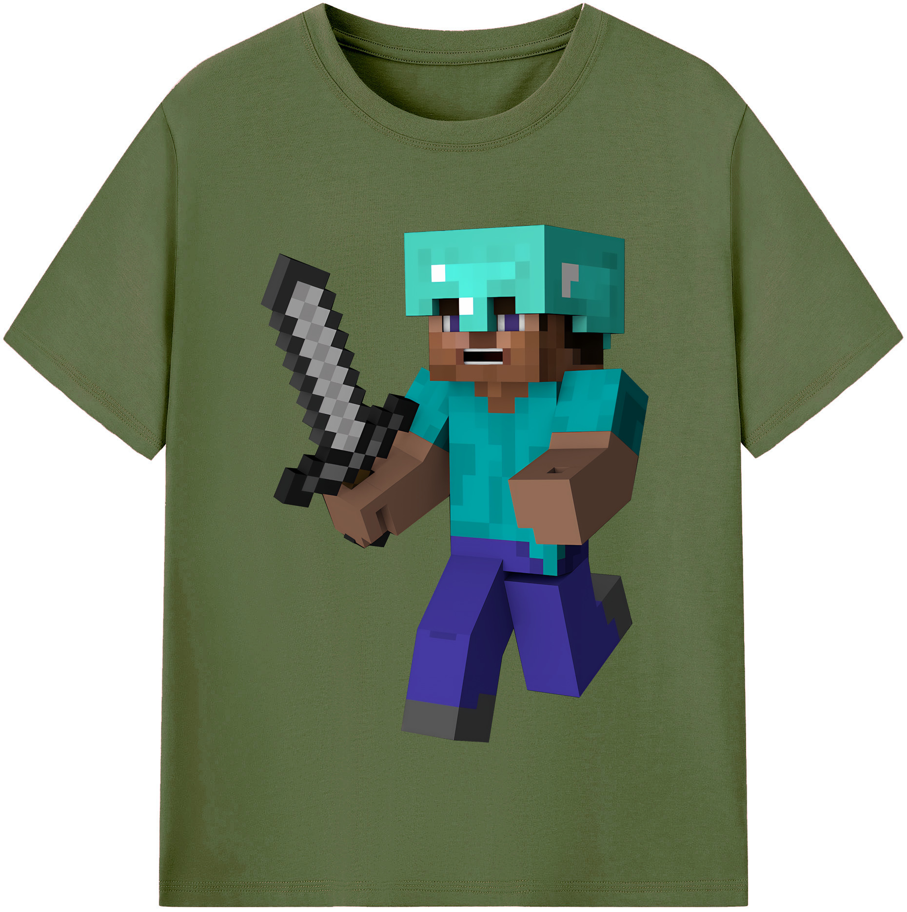 （画像用） マインクラフト ブロックの世界 Minecraft MC Block world 綿100％半袖Tシャツ（フロントプリント）